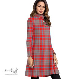 Scottish Moubray Clan Tartan Crest Womens High Neck Dress Tartan Plaid Dress