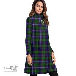 Scottish Russell Modern Clan Tartan Crest Womens High Neck Dress Tartan Plaid Dress