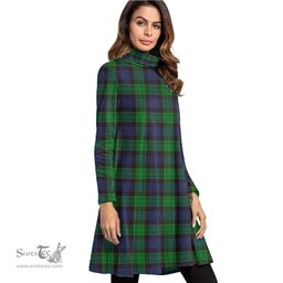 Scottish Stewart Old Modern Tartan Womens High Neck Dress Tartan Plaid Dress