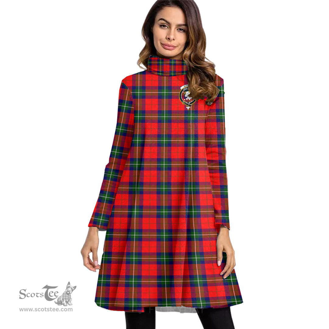 Scottish Ruthven Modern Clan Tartan Crest Womens High Neck Dress Tartan Plaid Dress