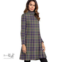 Scottish Taylor Weathered Tartan Womens High Neck Dress Tartan Plaid Dress