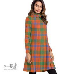 Scottish Ross Ancient Tartan Womens High Neck Dress Tartan Plaid Dress