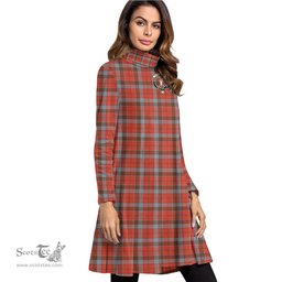 Scottish Robertson Weathered Clan Tartan Crest Womens High Neck Dress Tartan Plaid Dress