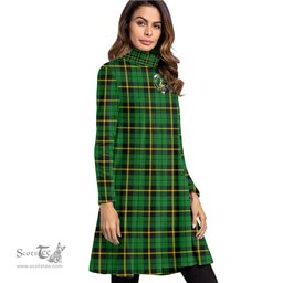 Scottish Wallace Hunting Green Clan Tartan Crest Womens High Neck Dress Tartan Plaid Dress