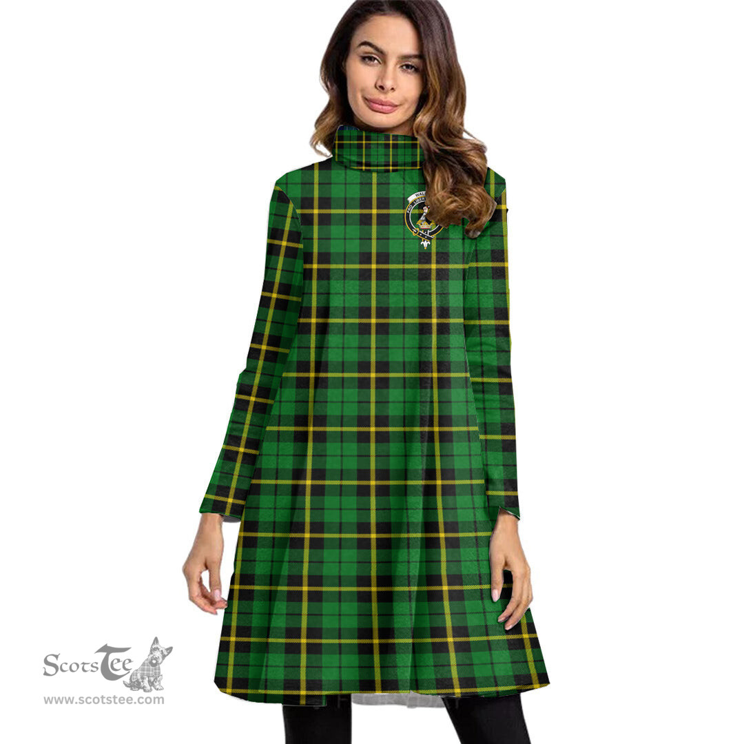 Scottish Wallace Hunting Green Clan Tartan Crest Womens High Neck Dress Tartan Plaid Dress