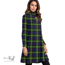 Scottish Watson Modern Clan Tartan Crest Womens High Neck Dress Tartan Plaid Dress