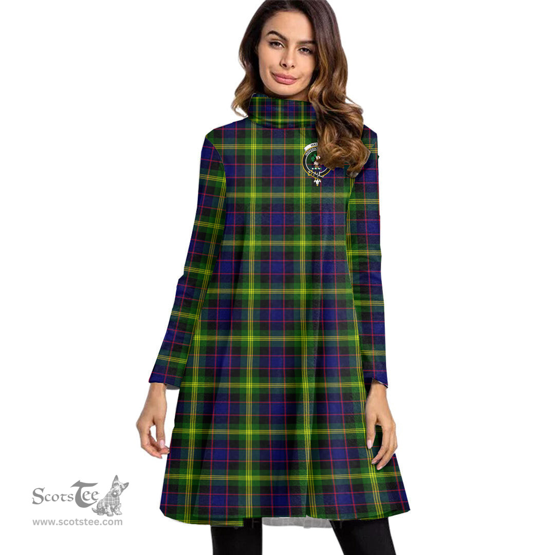 Scottish Watson Modern Clan Tartan Crest Womens High Neck Dress Tartan Plaid Dress