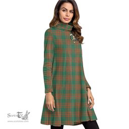 Scottish Menzies Green Ancient Clan Tartan Crest Womens High Neck Dress Tartan Plaid Dress