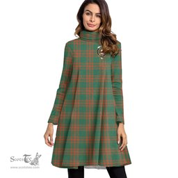 Scottish Menzies Green Ancient Clan Tartan Crest Womens High Neck Dress Tartan Plaid Dress