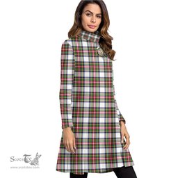Scottish Stewart Dress Modern Clan Tartan Crest Womens High Neck Dress Tartan Plaid Dress