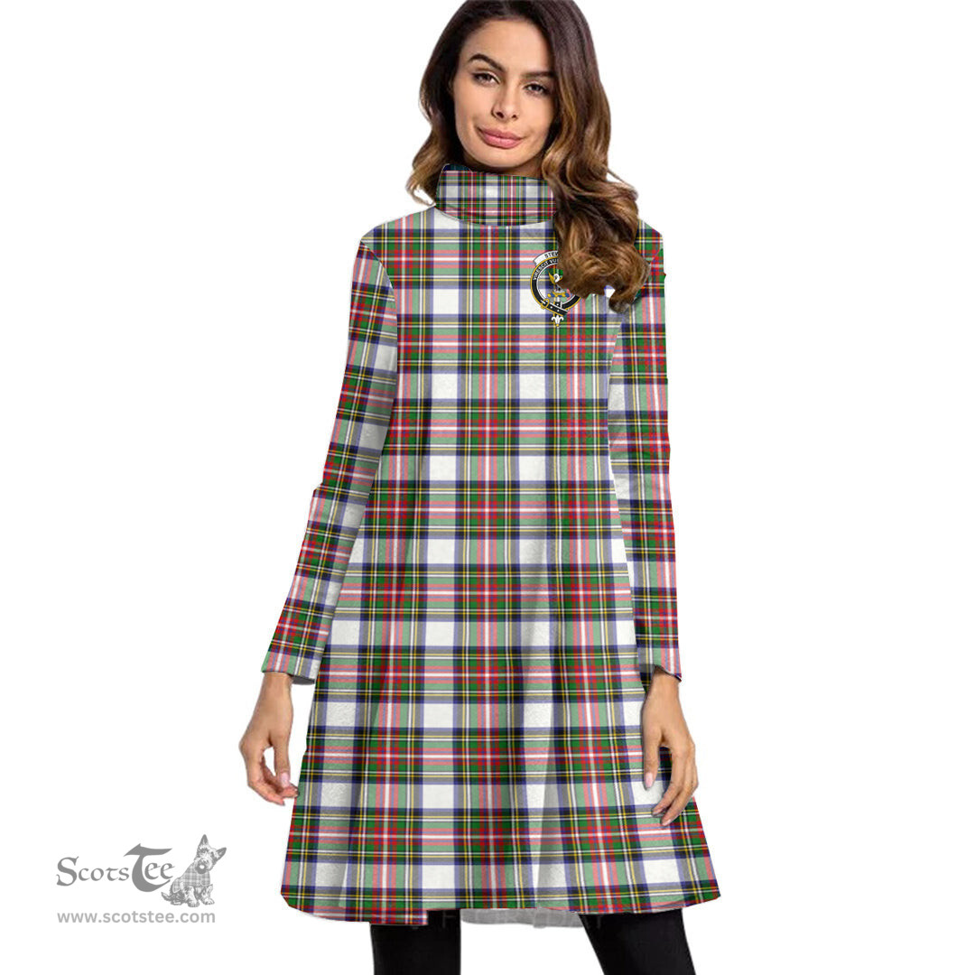 Scottish Stewart Dress Modern Clan Tartan Crest Womens High Neck Dress Tartan Plaid Dress
