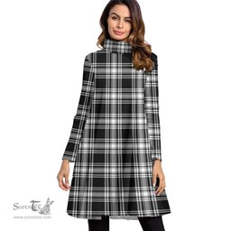Scottish Menzies Black White Modern Tartan Womens High Neck Dress Tartan Plaid Dress