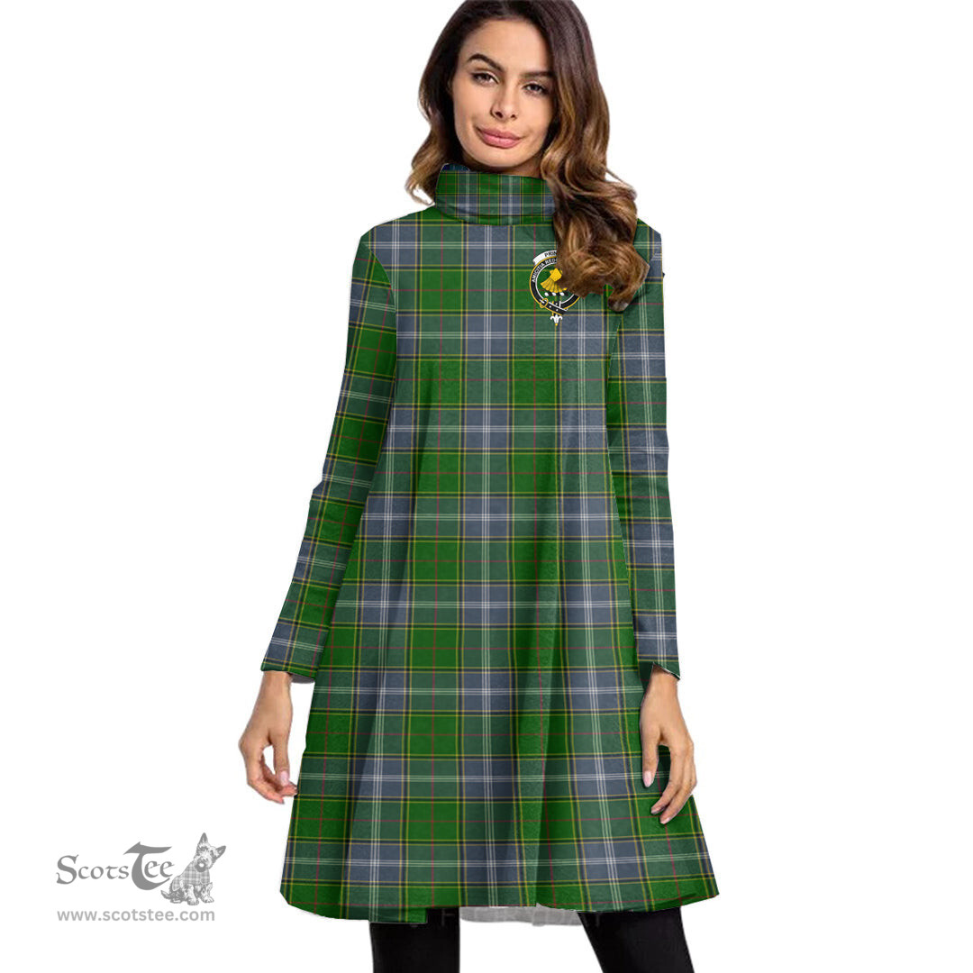 Scottish Pringle Clan Tartan Crest Womens High Neck Dress Tartan Plaid Dress