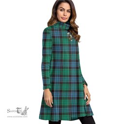 Scottish Stewart Old Ancient Clan Tartan Crest Womens High Neck Dress Tartan Plaid Dress