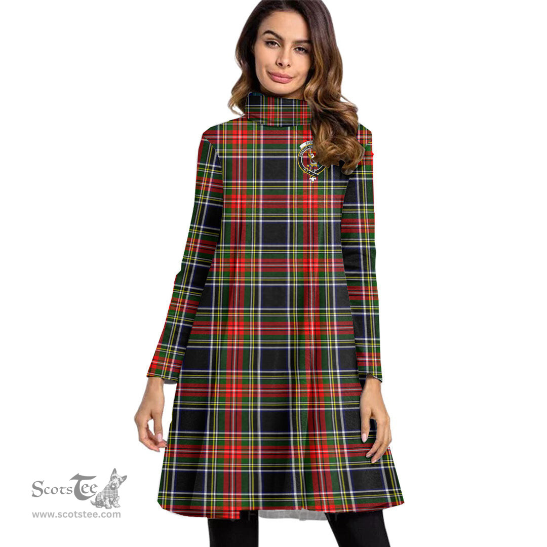 Scottish Stewart Black Clan Tartan Crest Womens High Neck Dress Tartan Plaid Dress