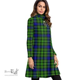 Scottish Rollo Modern Clan Tartan Crest Womens High Neck Dress Tartan Plaid Dress