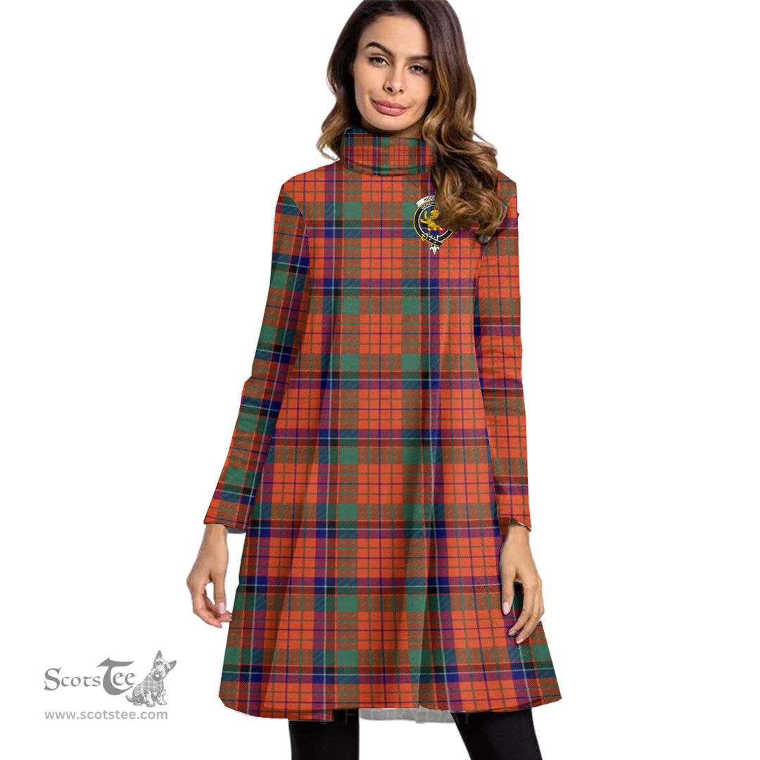 Scottish Nicolson Ancient Clan Tartan Crest Womens High Neck Dress Tartan Plaid Dress