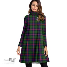 Scottish Urquhart Modern Clan Tartan Crest Womens High Neck Dress Tartan Plaid Dress