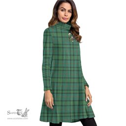 Scottish Ross Hunting Ancient Clan Tartan Crest Womens High Neck Dress Tartan Plaid Dress