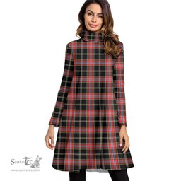 Scottish Norwegian Night Tartan Womens High Neck Dress Tartan Plaid Dress