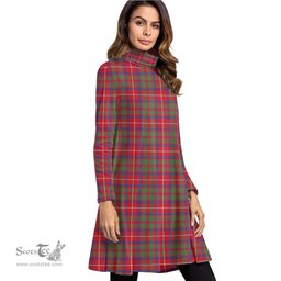 Scottish Shaw Red Modern Tartan Womens High Neck Dress Tartan Plaid Dress
