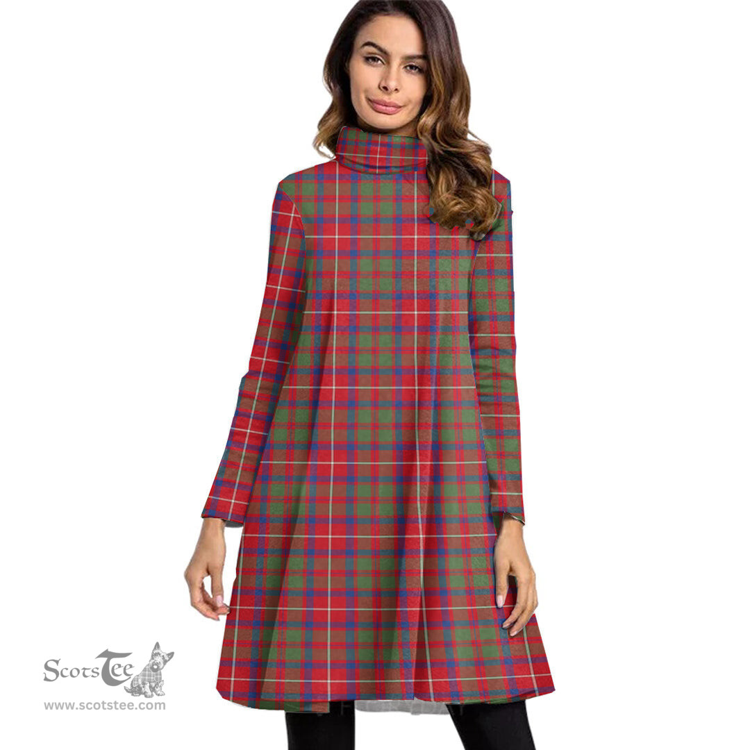 Scottish Shaw Red Modern Tartan Womens High Neck Dress Tartan Plaid Dress