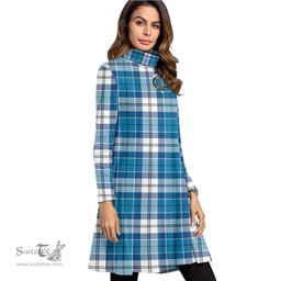Scottish Roberton Clan Tartan Crest Womens High Neck Dress Tartan Plaid Dress