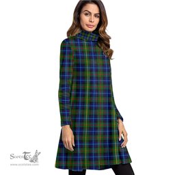 Scottish Smith Modern Tartan Womens High Neck Dress Tartan Plaid Dress