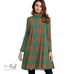 Scottish Menzies Green Ancient Tartan Womens High Neck Dress Tartan Plaid Dress