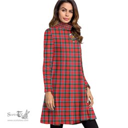 Scottish Sinclair Modern Clan Tartan Crest Womens High Neck Dress Tartan Plaid Dress