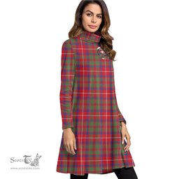 Scottish Shaw Red Modern Clan Tartan Crest Womens High Neck Dress Tartan Plaid Dress