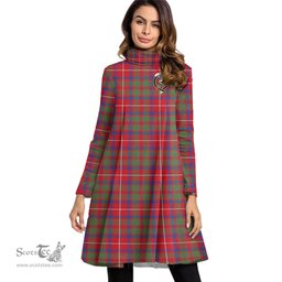 Scottish Shaw Red Modern Clan Tartan Crest Womens High Neck Dress Tartan Plaid Dress