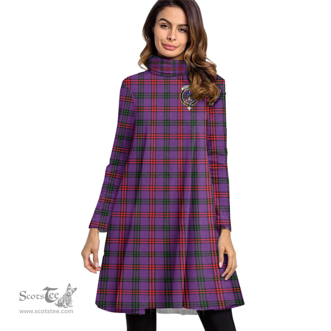 Scottish Montgomery Modern Clan Tartan Crest Womens High Neck Dress Tartan Plaid Dress