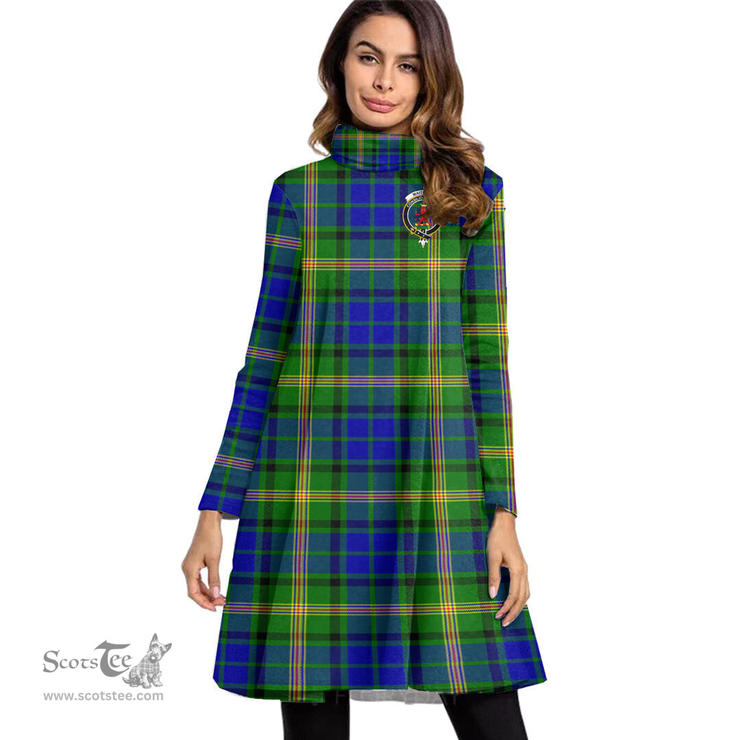Scottish Maitland Clan Tartan Crest Womens High Neck Dress Tartan Plaid Dress