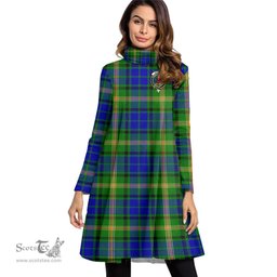 Scottish Maitland Clan Tartan Crest Womens High Neck Dress Tartan Plaid Dress
