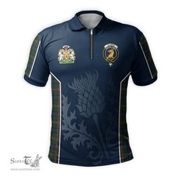 ScotsTee Shop Scottish Allison Clan Scottish Crest and Scottish Thistle Sport Tartan Zipper Polo Shirt