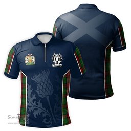 ScotsTee Shop Scottish Blackstock Hunting Clan Scottish Crest and Scottish Thistle Sport Tartan Zipper Polo Shirt
