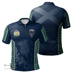 ScotsTee Shop Scottish Arbuthnot Ancient Clan Scottish Crest and Scottish Thistle Sport Tartan Zipper Polo Shirt