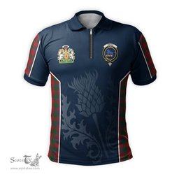 ScotsTee Shop Scottish Bruce Old Clan Scottish Crest and Scottish Thistle Sport Tartan Zipper Polo Shirt
