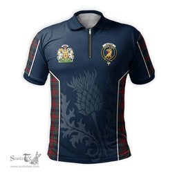 ScotsTee Shop Scottish Allison Red Clan Scottish Crest and Scottish Thistle Sport Tartan Zipper Polo Shirt