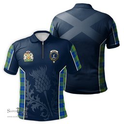 ScotsTee Shop Scottish Barclay Hunting Ancient Clan Scottish Crest and Scottish Thistle Sport Tartan Zipper Polo Shirt