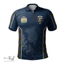 ScotsTee Shop Scottish Brodie Hunting Modern Clan Scottish Crest and Scottish Thistle Sport Tartan Zipper Polo Shirt