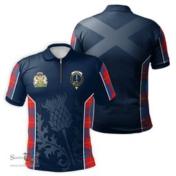 ScotsTee Shop Scottish Blane Clan Scottish Crest and Scottish Thistle Sport Tartan Zipper Polo Shirt