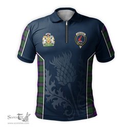 ScotsTee Shop Scottish Armstrong Modern Clan Scottish Crest and Scottish Thistle Sport Tartan Zipper Polo Shirt