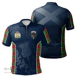 ScotsTee Shop Scottish Baxter Modern Clan Scottish Crest and Scottish Thistle Sport Tartan Zipper Polo Shirt