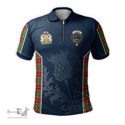 ScotsTee Shop Scottish Baxter Modern Clan Scottish Crest and Scottish Thistle Sport Tartan Zipper Polo Shirt
