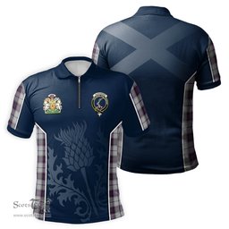ScotsTee Shop Scottish Alexander of Menstry Dress Clan Scottish Crest and Scottish Thistle Sport Tartan Zipper Polo Shirt
