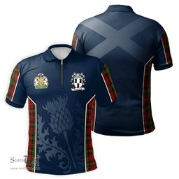 ScotsTee Shop Scottish Blackstock Red Dress Clan Scottish Crest and Scottish Thistle Sport Tartan Zipper Polo Shirt