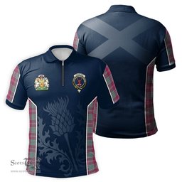 ScotsTee Shop Scottish Crawford Ancient Clan Scottish Crest and Scottish Thistle Sport Tartan Zipper Polo Shirt
