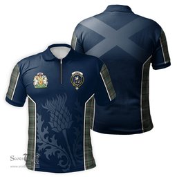 ScotsTee Shop Scottish Craig Clan Scottish Crest and Scottish Thistle Sport Tartan Zipper Polo Shirt